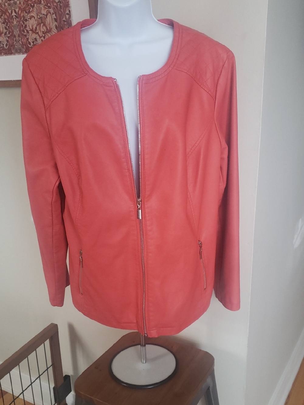 Alfani Coral-Red Zip Front Faux  Leather Jacket, 2X